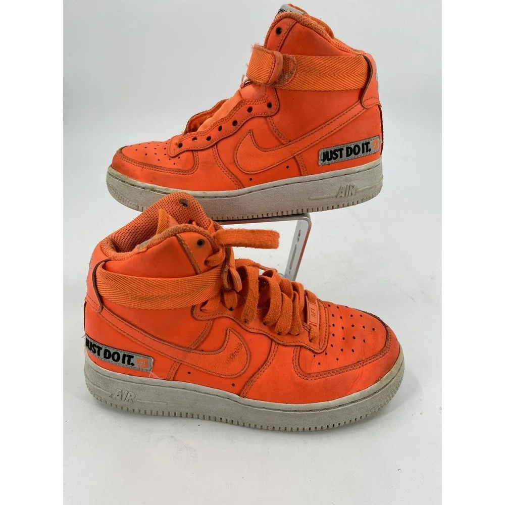 Nike Boys Air Force 1 Size 3.5Y AV7951-800 Orange Running Shoes Lace‎ Up Mid Top